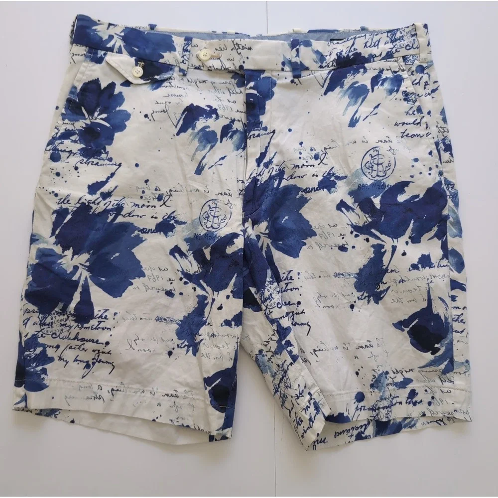 Polo Ralph Lauren Golf Shorts Mens 36 Magnolia Lane Blue Script Floral Luxury
